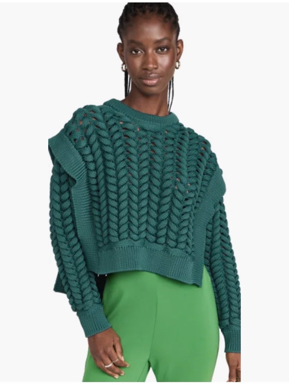 Aknvas Chunky Cable-Knit Cropped Jules Sweater in Teal